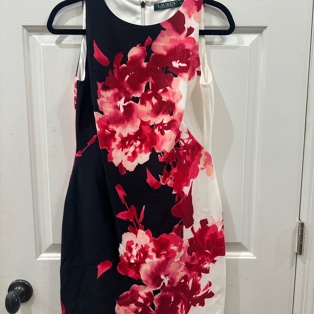 Ralph Lauren Asymmetrical Dress - Red, Black, White Floral